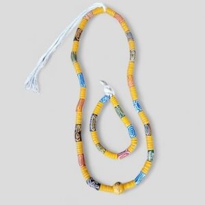 Ghanaian Krobo Bead Necklace and Bracelet Set Colorful African Beads